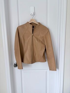 Women's Tan/Yellow Leather Zip-Front Jacket